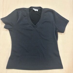 RIHOAS Black Pinstripe V-Neck Tee